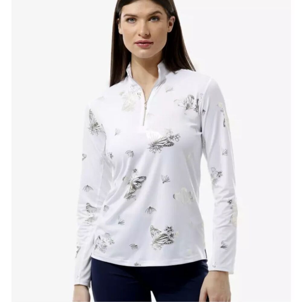 SanSoleil Monarch SolShine Foil Quarter Zip Pull Over Golf Top Shirt Women’s S W